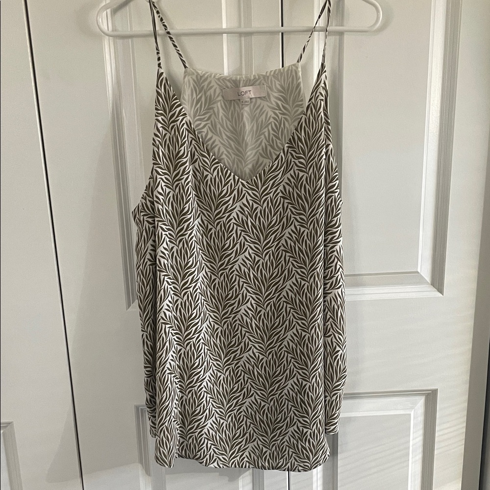 LOFT Olive and White Leaf Print Camisole